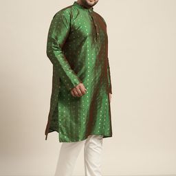 SOJANYA PLUS Men Green Printed Kurta with Pyjamas image 3