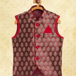 YK Boys Maroon Ethnic Motifs Slim-fit Nehru Jacket-picture-54