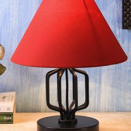 Devansh Red & Black Solid Traditional Bedside Standard Table Top Lamp with Shade image 3