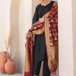 SANISA Women Regular Kurta with Trousers & With Dupatta image 5