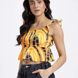 glitchez Abstract Patterns Printed Flutter Sleeves Crop Peplum Top image 2