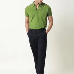 RARE RABBIT Men Navy Blue Regular Fit Solid Trousers-image-1