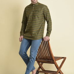 TABARD Mandarin Collar Striped Straight Fit Cotton Kurta-image-87