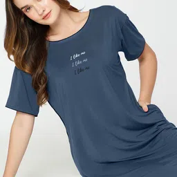 I like me Blue Typography Printed Nightdress-image-25