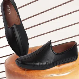 FAUSTO Men Black PU Mojaris-image-40