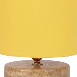 Devansh Yellow Solid Drum Designer Shade Column Table Lamp with Wood Base image 2