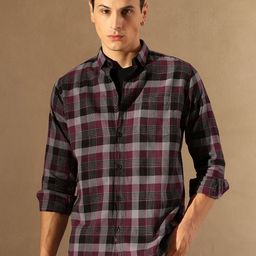 DENNISON Smart Tartan Checked Spread Collar Casual Shirt-image-69