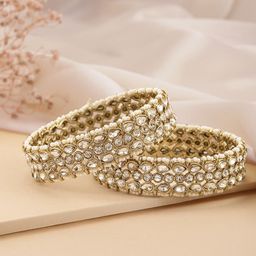 Peora Set of 2 Gold Plated Kundan & Beads Studded Bangles-image-43