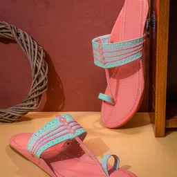 Sangria Coral And Blue Braided One Toe Flats-image-75