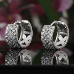 Carlton London Silver-Toned Rhodium-Plated CZ Studded Circular Hoop Earrings-image-78