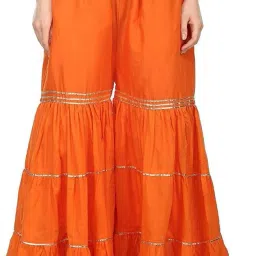 Women Flared Orange Viscose Rayon Trousers-image-6