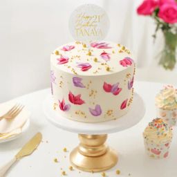Personalized Floral Birthday Cake With Tag-image-34