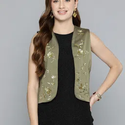 SCOUP Women Floral Embellished Open Front Jacket-1