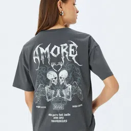 Koton Women Graphic Printed Round Neck Cotton Oversized T-shirt-picture-2