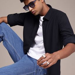 The Roadster Life Co. Self-Striped Roll-Up Sleeves Seersucker Casual Shirt-image-60