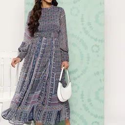 Juniper Navy Blue Geometric Digital Printed Maxi Dress-image-52