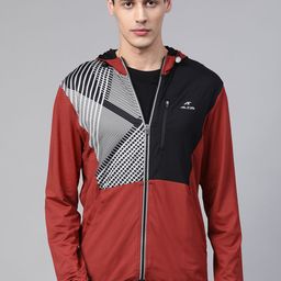 Alcis Men Rust Red & Black Printed Hooded Training Jacket image 1
