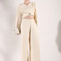 SHOWOFF V-Neck Long Sleeves Top With Palazzo-43