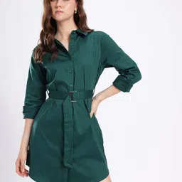 Stylecast X Hersheinbox High-Low Hem Shirt Style Mini Dress with Fabric Belt-image-28