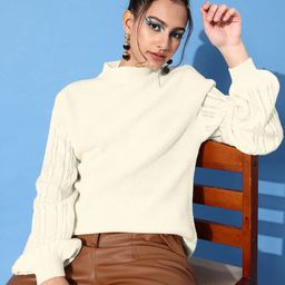 Mast & Harbour Women Beautiful Off-White Ribbed Knits Bits Sweater-image-75