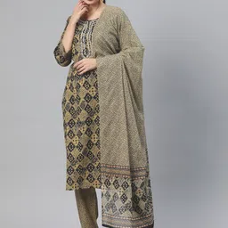 Readiprint Fashions Ethnic Motifs Printed Mirror Work Pure Cotton Kurta Set-28