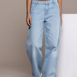 The Roadster Life Co. Women 90's Baggy Fit Low-Rise Light Fade Cargo Style Jeans-image-90