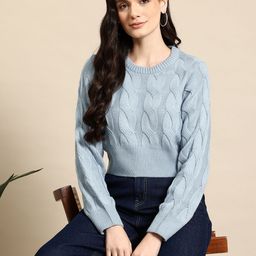 Mast & Harbour Pure Acrylic Cable Knit Crop Pullover-image-94