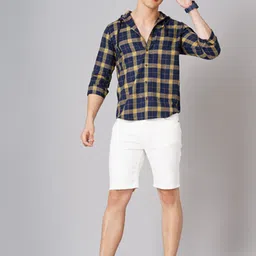 HARDSODA Men Navy Blue Checked Casual Shirt-image-17