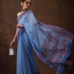 Silk Land Floral Printed Ready to Wear Chanderi Saree-22
