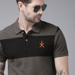 The Roadster Lifestyle Co Men Black  Orange Striped Polo Collar Pure Cotton T-shirt-image-53