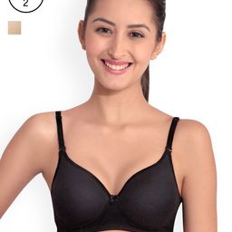Floret Pack of 2 Solid Non-Wired Heavily Padded Push-Up Bra T3010_Black-Skin_40B-picture-44