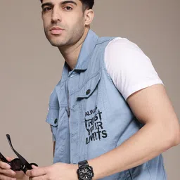 The Roadster Life Co. Sleeveless Typography Printed Pure Cotton Tailored Jacket-picture-18