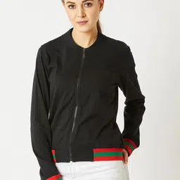 Miss Chase Women Black Solid Lightweight Bomber-image-50