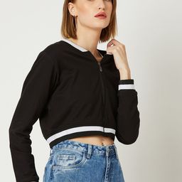 Miss Chase Women Black Solid Crop Bomber Jacket-image-70