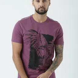 Huetrap Men Mauve Printed Round Neck T-shirt-image-71