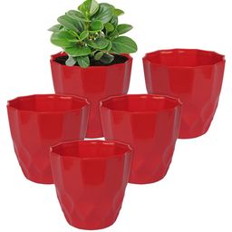 Kuber Industries Red 5 Pcs Barfi Pattern Flower Planters-54