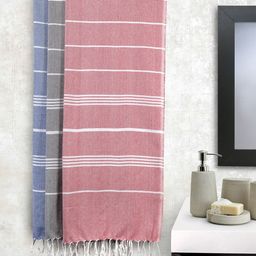 KLOTTHE Unisex Set of 3 Striped 233 GSM Bath Towels-11