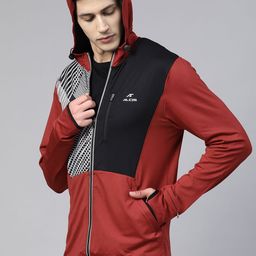 Alcis Men Rust Red & Black Printed Hooded Training Jacket image 3