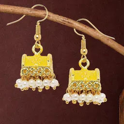 OOMPH Women Yellow Dome Shaped Jhumkas Earrings-image-78