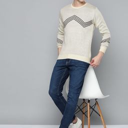 Mast & Harbour Men Beige & Black Self-Design Acrylic Chevron Pullover-picture-39