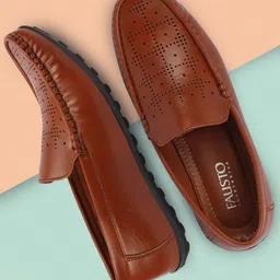 FAUSTO Men Tan Perforations Loafers-image-58