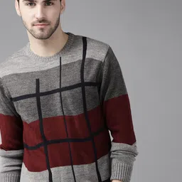 The Roadster Lifestyle Co Men Grey & Black Checked Pullover-image-22