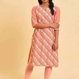 W Peach Cotton Printed Straight Kurta-picture-8