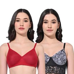 FIMS Red & Black Lace Work Bras - Pack Of 2-picture-12