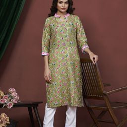 GRIOPY Floral Printed Mandarin Collar Straight Kurta-picture-46