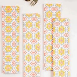 Incana Pure Cotton Ripe Mango Yellow Print & Pattern Napkins -Set Of 4-45