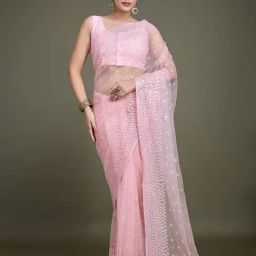 Monjolika Fashion Pink Embellished Saree With Unstitched Blouse-picture-42