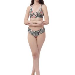Soie Off White & Green Printed Medium Coverage Lounge Bra With Removable Cups image 4