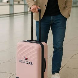 TOMMY HILFIGER Blush Pink Mckinley Textured Large Hard Sided Checked Luggage-35
