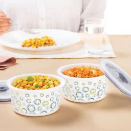 Larah by Borosil Multicolor Opalware Storage Bowls with Lids - Set of 2-13